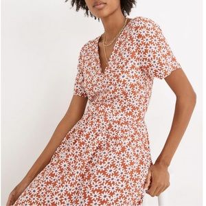 Madewell Short Sleeve Floral Mini Wrap Dress Packed Picnic Daisy Russet